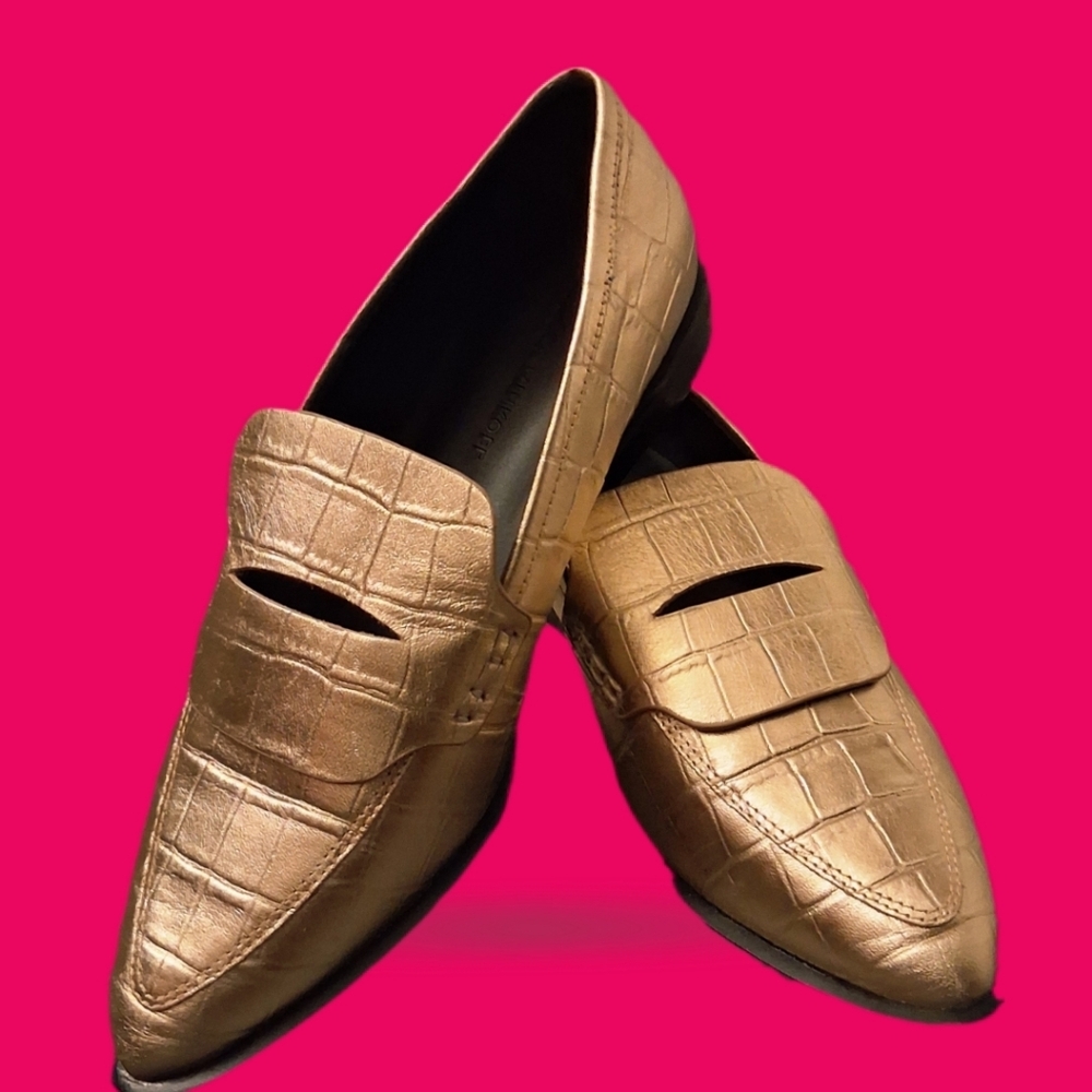REBECCA MINKOFF Pacey Gold Penny Loafer Leather Croc Embossed Women's Size 8.5 - Picture 8 of 13